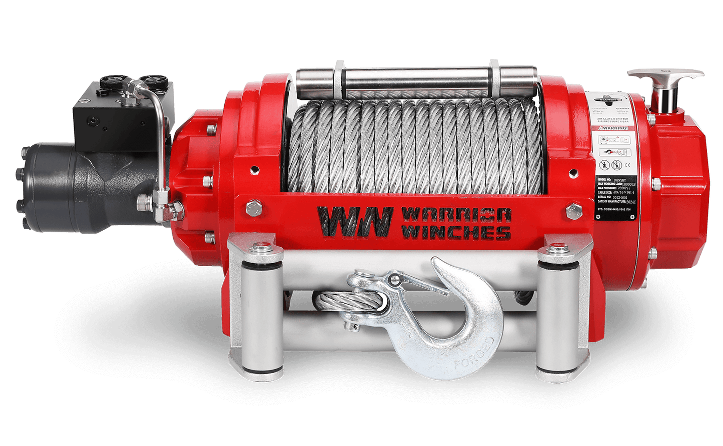 RV15 15,000lb (6.8 Ton) Industrial Hydraulic Winch - Steel Rope