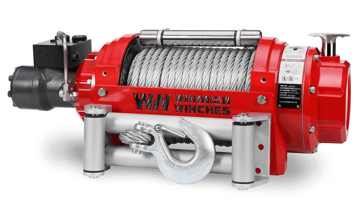 RV15 15,000lb (6.8 Ton) Industrial Hydraulic Winch - Steel Rope