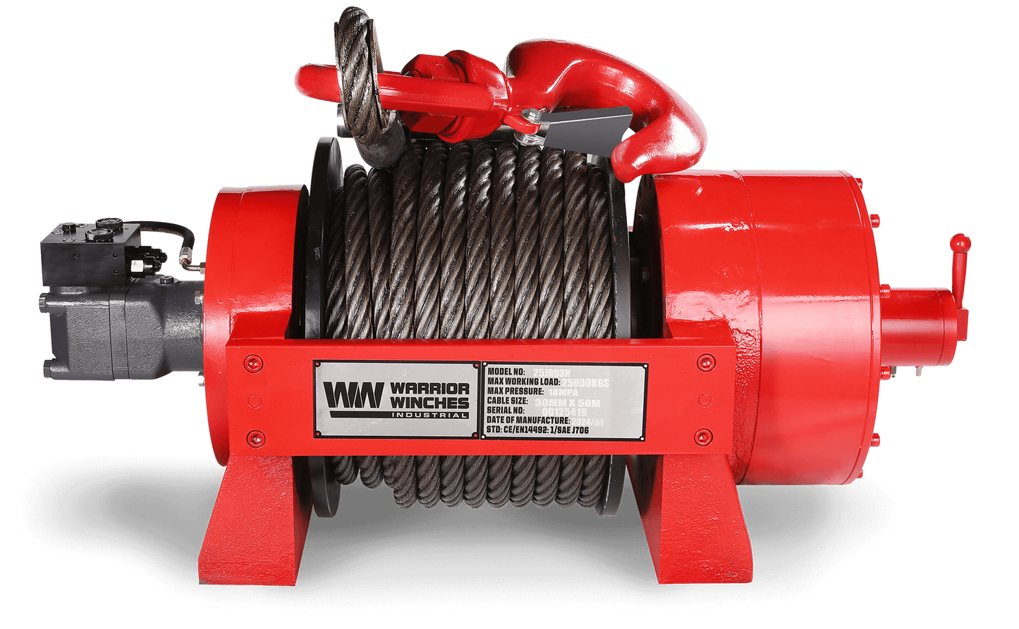 JR25 55,000lb (25 Ton) Industrial Hydraulic Winch - Steel Rope
