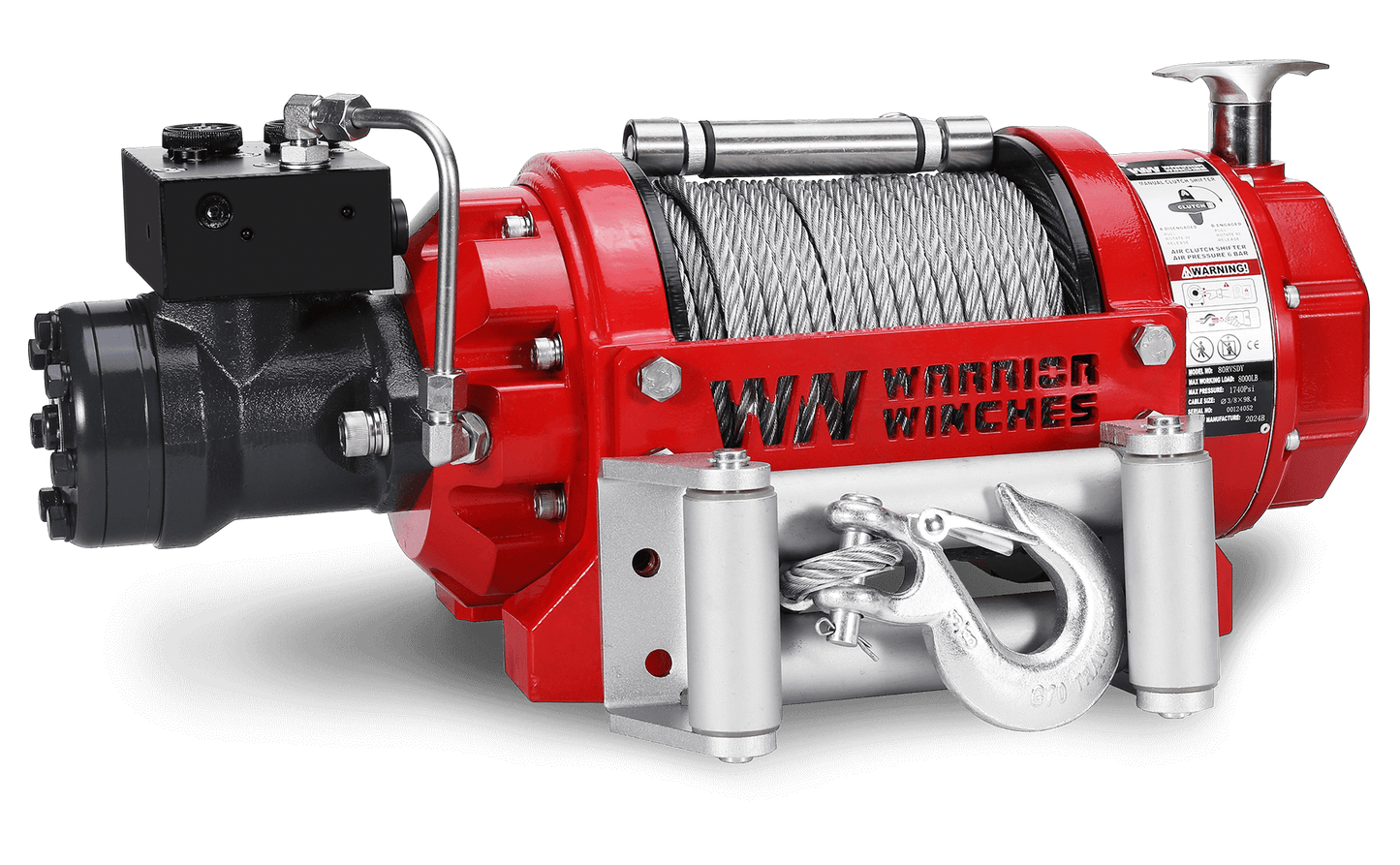 RV8 8,000lb (3.6 Ton) Hydraulic Short Drum Winch - Steel Rope